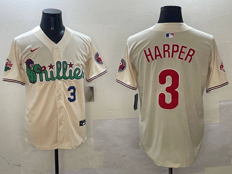 Men Philadelphia Phillies #3 Harper Cream Three generations Joint Name Game 2025 Nike MLB Jersey style 3